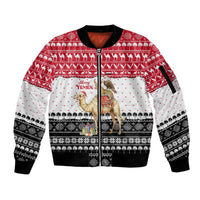Yemen Christmas Sleeve Zip Bomber Jacket with Camel Leopard Falcon Red Black White Snowflake - Wonder Print Shop
