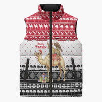 Yemen Christmas Sleeveless Puffer Jacket with Camel Leopard Falcon Red Black White Snowflake - Wonder Print Shop