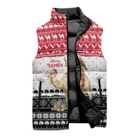 Yemen Christmas Sleeveless Puffer Jacket with Camel Leopard Falcon Red Black White Snowflake - Wonder Print Shop