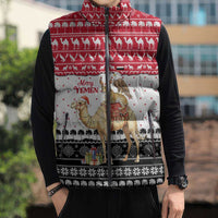 Yemen Christmas Sleeveless Puffer Jacket with Camel Leopard Falcon Red Black White Snowflake - Wonder Print Shop