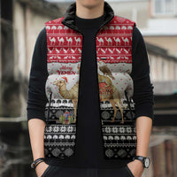Yemen Christmas Sleeveless Puffer Jacket with Camel Leopard Falcon Red Black White Snowflake - Wonder Print Shop