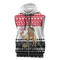 Yemen Christmas Sleeveless Zip Hoodie with Camel Leopard Falcon Red Black White Snowflake - Wonder Print Shop