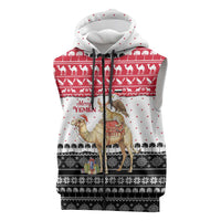 Yemen Christmas Sleeveless Zip Hoodie with Camel Leopard Falcon Red Black White Snowflake - Wonder Print Shop