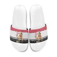 Yemen Christmas Slide Sandals with Camel Leopard Falcon Red Black White Snowflake - Wonder Print Shop