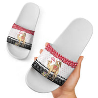 Yemen Christmas Slide Sandals with Camel Leopard Falcon Red Black White Snowflake - Wonder Print Shop