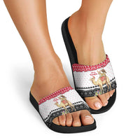 Yemen Christmas Slide Sandals with Camel Leopard Falcon Red Black White Snowflake - Wonder Print Shop