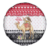Yemen Christmas Spare Tire Cover with Camel Leopard Falcon Red Black White Snowflake - Wonder Print Shop