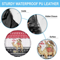 Yemen Christmas Spare Tire Cover with Camel Leopard Falcon Red Black White Snowflake - Wonder Print Shop