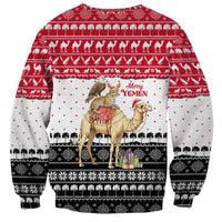 Yemen Christmas Sweatshirt with Camel Leopard Falcon Red Black White Snowflake - Wonder Print Shop