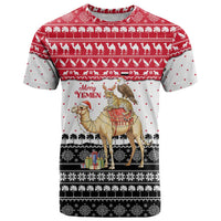 Yemen Christmas T Shirt with Camel Leopard Falcon Red Black White Snowflake - Wonder Print Shop
