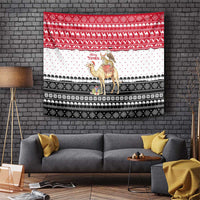 Yemen Christmas Tapestry with Camel Leopard Falcon Red Black White Snowflake - Wonder Print Shop