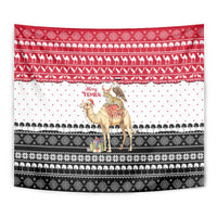 Yemen Christmas Tapestry with Camel Leopard Falcon Red Black White Snowflake - Wonder Print Shop
