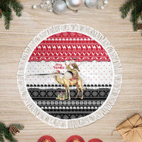 Yemen Christmas Tree Skirt with Camel Leopard Falcon Red Black White Snowflake - Wonder Print Shop