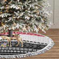 Yemen Christmas Tree Skirt with Camel Leopard Falcon Red Black White Snowflake - Wonder Print Shop