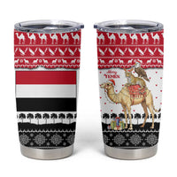 Yemen Christmas Tumbler Cup with Camel Leopard Falcon Red Black White Snowflake - Wonder Print Shop