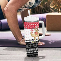 Yemen Christmas Tumbler With Handle with Camel Leopard Falcon Red Black White Snowflake - Wonder Print Shop