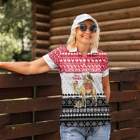 Yemen Christmas Women Polo Shirt with Camel Leopard Falcon Red Black White Snowflake - Wonder Print Shop