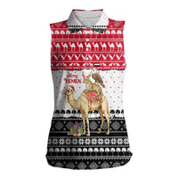 Yemen Christmas Women Sleeveless Polo Shirt with Camel Leopard Falcon Red Black White Snowflake - Wonder Print Shop