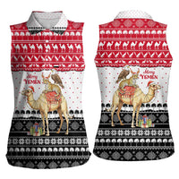 Yemen Christmas Women Sleeveless Polo Shirt with Camel Leopard Falcon Red Black White Snowflake - Wonder Print Shop