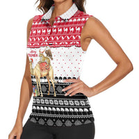 Yemen Christmas Women Sleeveless Polo Shirt with Camel Leopard Falcon Red Black White Snowflake - Wonder Print Shop
