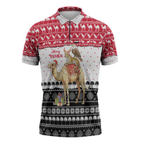 Yemen Christmas Zipper Polo Shirt with Camel Leopard Falcon Red Black White Snowflake - Wonder Print Shop