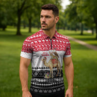 Yemen Christmas Zipper Polo Shirt with Camel Leopard Falcon Red Black White Snowflake - Wonder Print Shop
