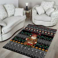 Yemen Christmas Area Rug with Traditional Santa Black Snowflake Pattern and Festive Lights - Wonder Print Shop