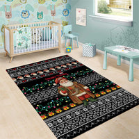 Yemen Christmas Area Rug with Traditional Santa Black Snowflake Pattern and Festive Lights - Wonder Print Shop