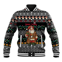 Yemen Christmas Baseball Jacket with Traditional Santa Black Snowflake Pattern and Festive Lights - Wonder Print Shop