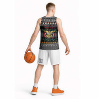 Yemen Christmas Basketball Jersey with Traditional Santa Black Snowflake Pattern and Festive Lights - Wonder Print Shop