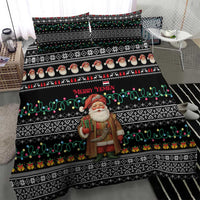 Yemen Christmas Bedding Set with Traditional Santa Black Snowflake Pattern and Festive Lights - Wonder Print Shop