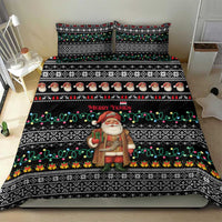 Yemen Christmas Bedding Set with Traditional Santa Black Snowflake Pattern and Festive Lights - Wonder Print Shop
