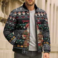 Yemen Christmas Bomber Puffer Jacket with Traditional Santa Black Snowflake Pattern and Festive Lights - Wonder Print Shop