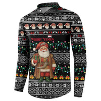 Yemen Christmas Button Sweatshirt with Traditional Santa Black Snowflake Pattern and Festive Lights - Wonder Print Shop