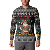 Yemen Christmas Button Sweatshirt with Traditional Santa Black Snowflake Pattern and Festive Lights - Wonder Print Shop