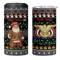 Yemen Christmas 4 in 1 Can Cooler Tumbler with Traditional Santa Black Snowflake Pattern and Festive Lights - Wonder Print Shop