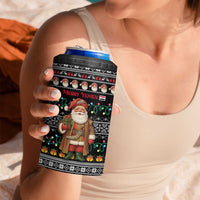 Yemen Christmas 4 in 1 Can Cooler Tumbler with Traditional Santa Black Snowflake Pattern and Festive Lights - Wonder Print Shop
