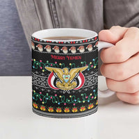 Yemen Christmas Ceramic Mug with Traditional Santa Black Snowflake Pattern and Festive Lights - Wonder Print Shop