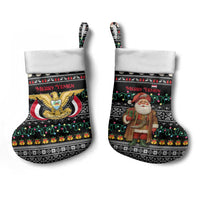 Yemen Christmas Stocking with Traditional Santa Black Snowflake Pattern and Festive Lights - Wonder Print Shop