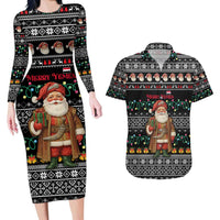 Yemen Christmas Couples Matching Long Sleeve Bodycon Dress and Hawaiian Shirt with Traditional Santa Black Snowflake Pattern and Festive Lights - Wonder Print Shop