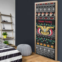 Yemen Christmas Door Cover with Traditional Santa Black Snowflake Pattern and Festive Lights - Wonder Print Shop