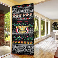 Yemen Christmas Door Cover with Traditional Santa Black Snowflake Pattern and Festive Lights - Wonder Print Shop