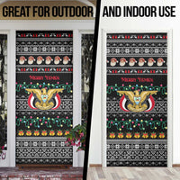 Yemen Christmas Door Cover with Traditional Santa Black Snowflake Pattern and Festive Lights - Wonder Print Shop
