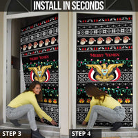 Yemen Christmas Door Cover with Traditional Santa Black Snowflake Pattern and Festive Lights - Wonder Print Shop