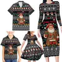 Yemen Christmas Family Matching Long Sleeve Bodycon Dress and Hawaiian Shirt with Traditional Santa Black Snowflake Pattern and Festive Lights - Wonder Print Shop