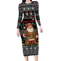 Yemen Christmas Family Matching Long Sleeve Bodycon Dress and Hawaiian Shirt with Traditional Santa Black Snowflake Pattern and Festive Lights - Wonder Print Shop