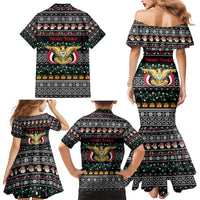 Yemen Christmas Family Matching Mermaid Dress and Hawaiian Shirt with Traditional Santa Black Snowflake Pattern and Festive Lights - Wonder Print Shop