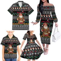 Yemen Christmas Family Matching Off The Shoulder Long Sleeve Dress and Hawaiian Shirt with Traditional Santa Black Snowflake Pattern and Festive Lights - Wonder Print Shop