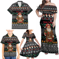Yemen Christmas Family Matching Off Shoulder Maxi Dress and Hawaiian Shirt with Traditional Santa Black Snowflake Pattern and Festive Lights - Wonder Print Shop