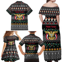 Yemen Christmas Family Matching Off Shoulder Maxi Dress and Hawaiian Shirt with Traditional Santa Black Snowflake Pattern and Festive Lights - Wonder Print Shop